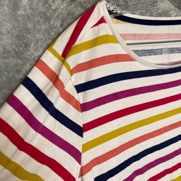 St Johns Bay Women Colorful Rainbow Striped Boat Neck Long Sleeve T Shirt 2X - Picture 3 of 9